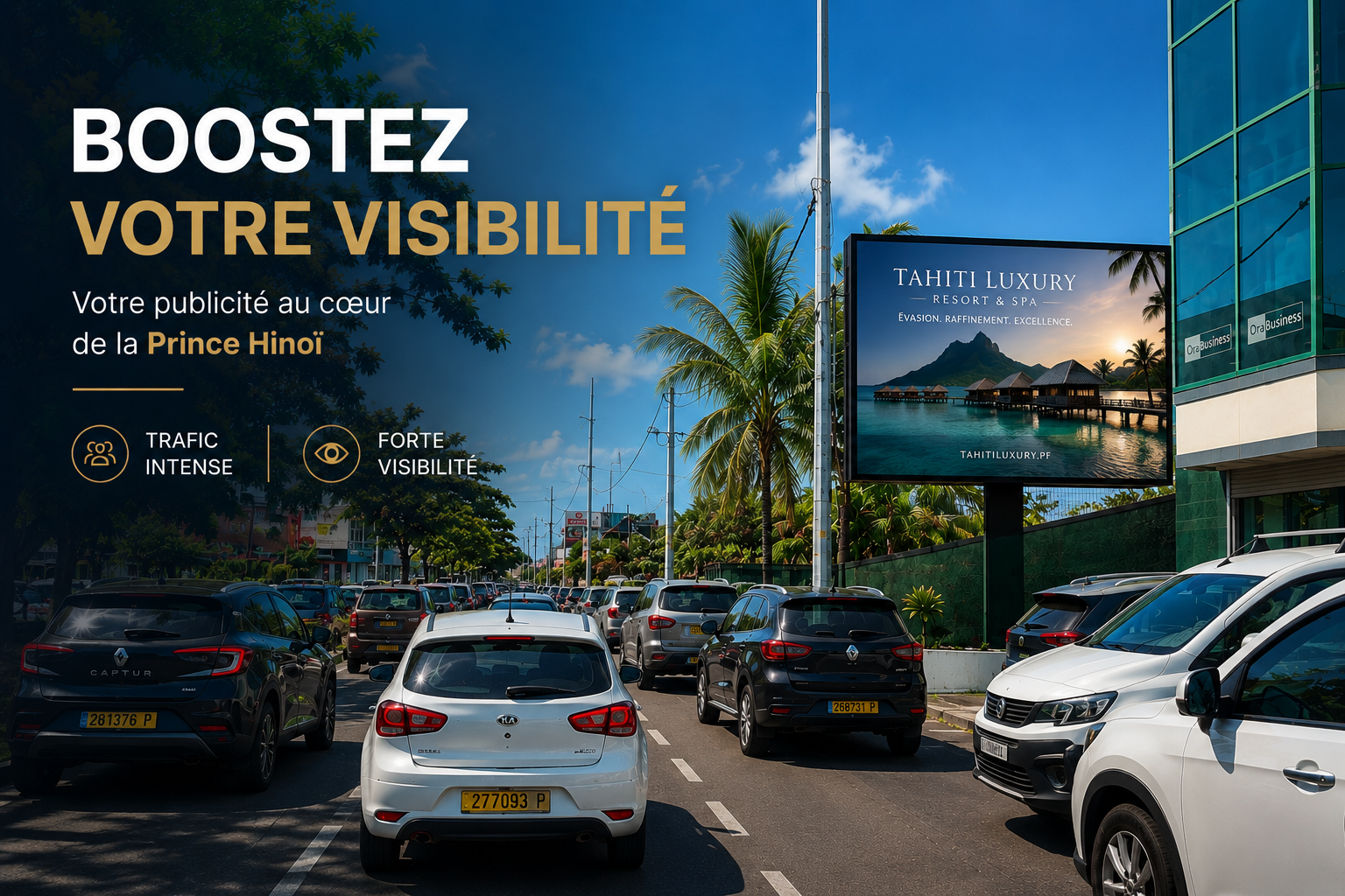 L'écran LED de l'avenue Prince Hinoi à Papeete, au cœur du trafic